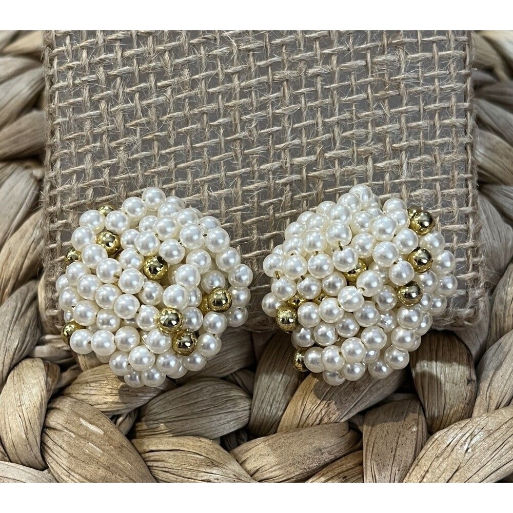 Vintage Clip On Earrings Gold Tone Statement Cluster Large Victorian Revival